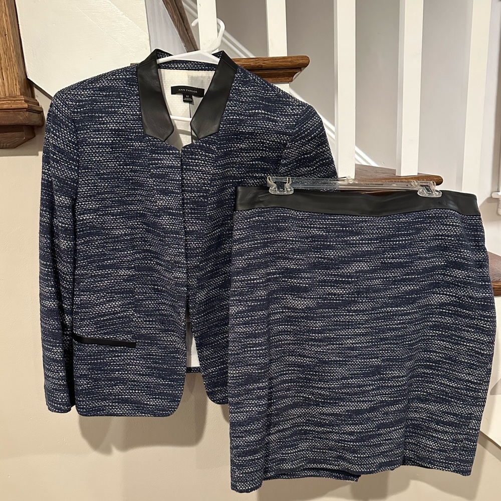 Ann Taylor skirt suit with leather trim